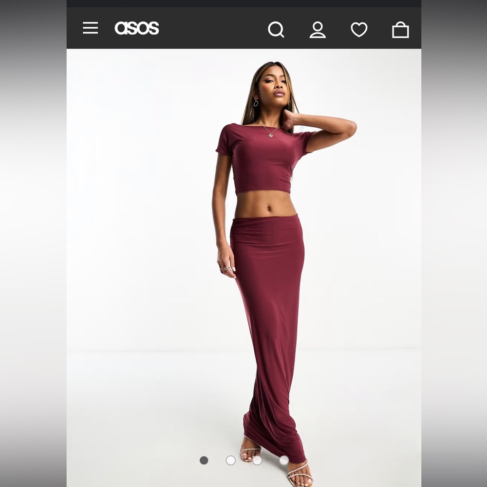ASOS burgundy maxi skirt and open back top set
